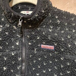 VINEYARD VINES sherpa 1/4 zip pullover/sweatshirt, black w/white specks